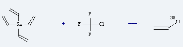 Chlorotrifluoromethane is used to produce C2H3(38)Cl by reaction with tetravinylstannane.
